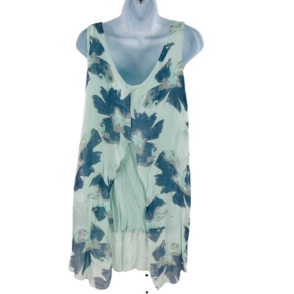 M Made in Italy Teal Floral Silk Flowy Sleeveless Lined Lightweight Tank Top L - Picture 2 of 8